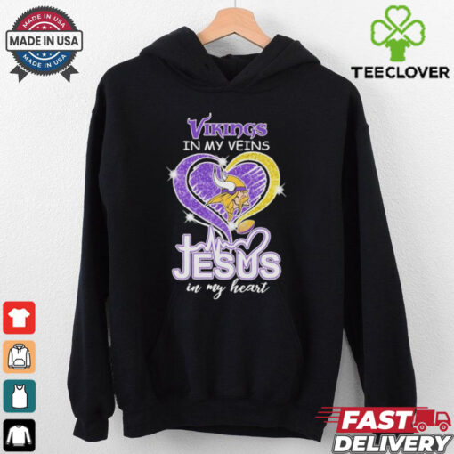 Awesome Minnesota Vikings In My Veins Jesus In My Heart T Shirt