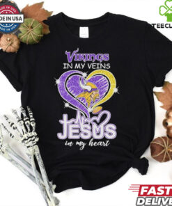 Awesome Minnesota Vikings In My Veins Jesus In My Heart T Shirt