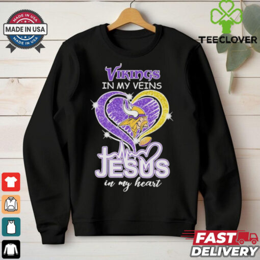 Awesome Minnesota Vikings In My Veins Jesus In My Heart T Shirt