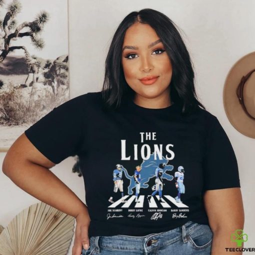 Awesome awesome The Detroit Lions Joe Schmidt Bobby Layne Calvin Johnson Barry Sanders T shirt