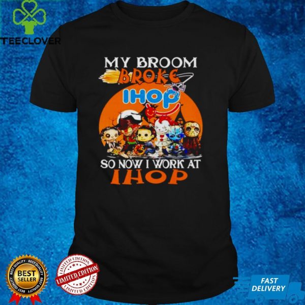 Awesome horror Halloween chibi my broom broke so now I work at Ihop hoodie, sweater, longsleeve, shirt v-neck, t-shirt