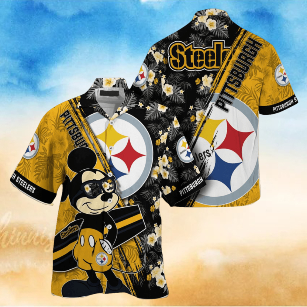 Mickey And Floral Pittsburgh Steelers NFL Summer Hawaiian Shirt Mickey And Floral Pittsburgh Steelers NFL Summer Hawaiian Shirt
