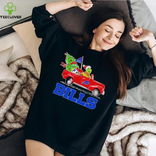 Happy Merry Christmas The Grinch drive a car Buffalo Bills football logo flag gift hoodie, sweater, longsleeve, shirt v-neck, t-shirt