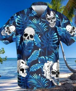BEACH SHIRT GET NOW BLUE SO COOL SKULL TROPICAL HAWAIIAN ALOHA SHIRT