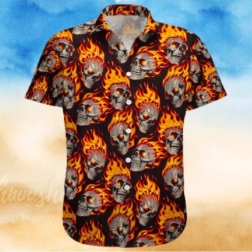 BEACH SHIRT GET NOW FIRE SKULL PATTERN HAWAIIAN ALOHA SHIRTS