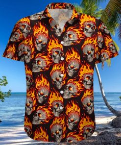 BEACH SHIRT GET NOW FIRE SKULL PATTERN HAWAIIAN ALOHA SHIRTS