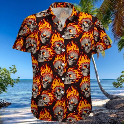 BEACH SHIRT GET NOW FIRE SKULL PATTERN HAWAIIAN ALOHA SHIRTS