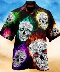 BEACH SHIRT GET NOW GLOWING CAT SKULL UNISEX HAWAIIAN SHIRT