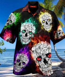 BEACH SHIRT GET NOW GLOWING CAT SKULL UNISEX HAWAIIAN SHIRT