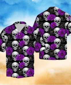 BEACH SHIRT GET NOW SKULL WITH PURPLE FLOWER HAWAIIAN ALOHA SHIRTd