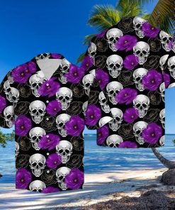 BEACH SHIRT GET NOW SKULL WITH PURPLE FLOWER HAWAIIAN ALOHA SHIRTd