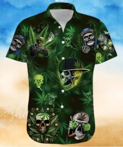 BEACH SHIRT GREEN LETS GET HIGH WEED SKULL UNISEX HAWAIIAN SHIRTS