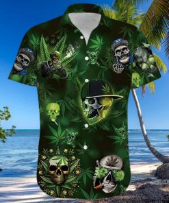 BEACH SHIRT GREEN LETS GET HIGH WEED SKULL UNISEX HAWAIIAN SHIRTS