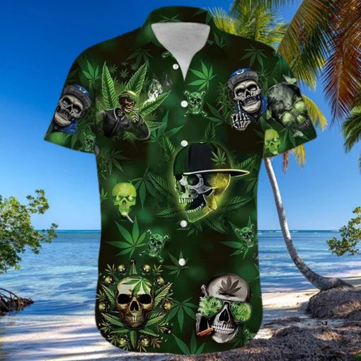 BEACH SHIRT GREEN LETS GET HIGH WEED SKULL UNISEX HAWAIIAN SHIRTS