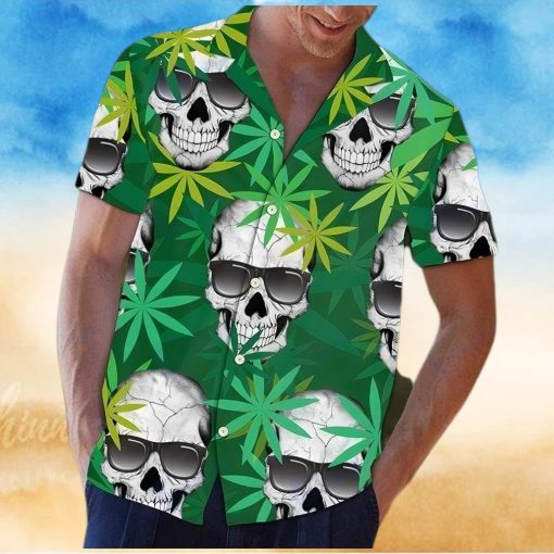 BEACH SHIRT GREEN SKULLS HAWAIIAN ALOHA SHIRTS