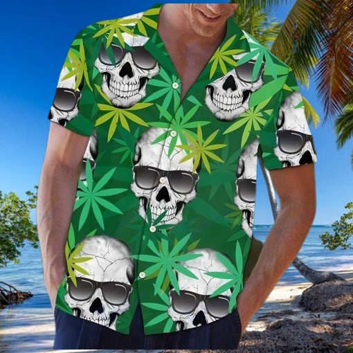 BEACH SHIRT GREEN SKULLS HAWAIIAN ALOHA SHIRTS