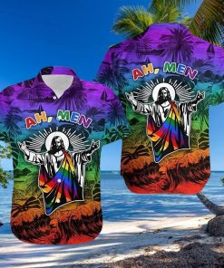 BEACH SHIRT HAWAII SHIRT AH MEN FUNNY JESUS LGBT PRIDE PRIDE HAWAIIAN SHIRT