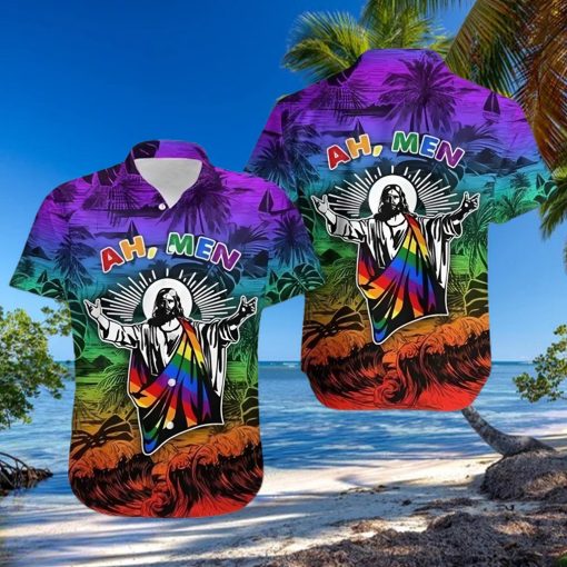 BEACH SHIRT HAWAII SHIRT AH MEN FUNNY JESUS LGBT PRIDE PRIDE HAWAIIAN SHIRT