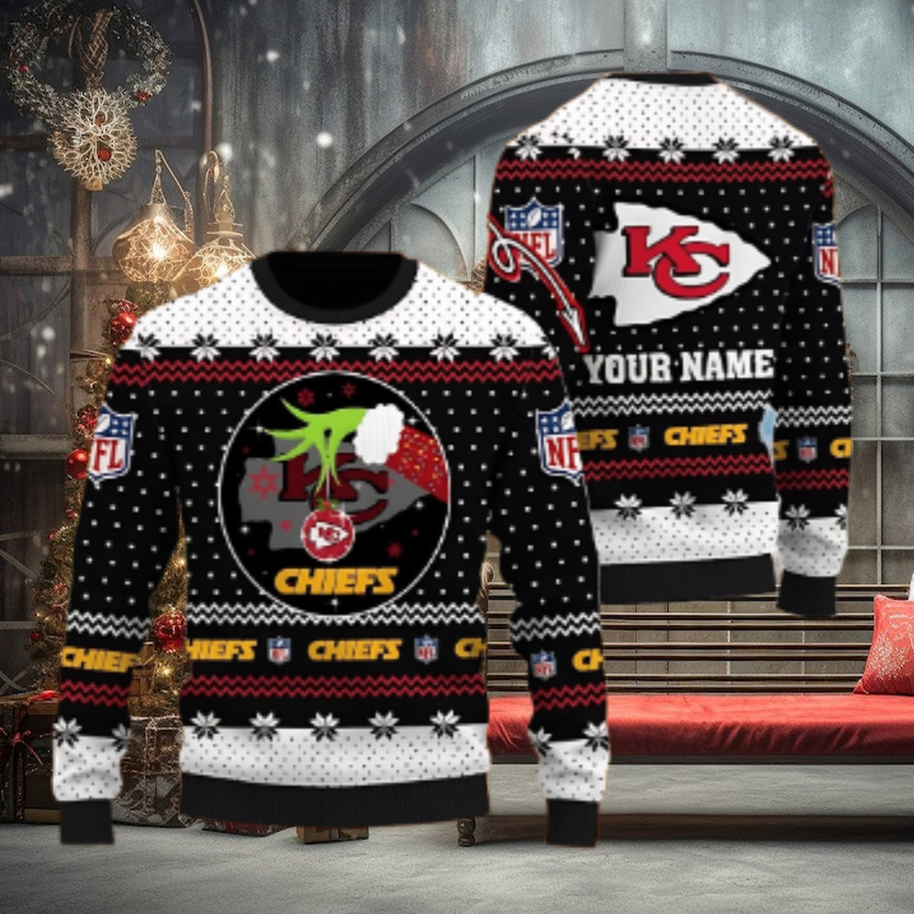 Kansas City Chiefs Grinch Hand Personalized Name 3D Ugly Christmas Sweater Kansas City Chiefs Grinch Hand Personalized Name 3D Ugly Christmas Sweater