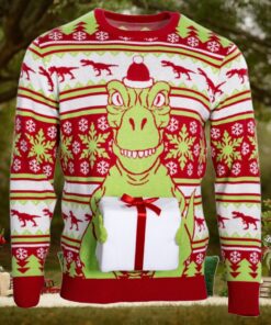 T Rex Santa Hat 3D Flappy Present Ugly Christmas Sweater