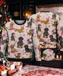 Baby Dachshund Peach Blossom Ugly Christmas Sweater