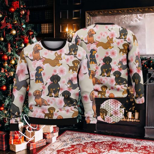 Baby Dachshund Peach Blossom Ugly Christmas Sweater