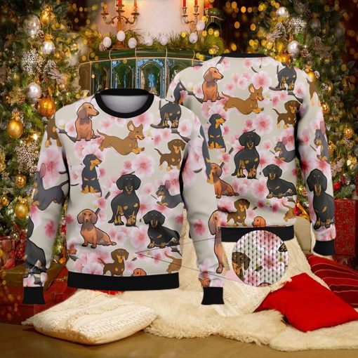 Baby Dachshund Peach Blossom Ugly Christmas Sweater