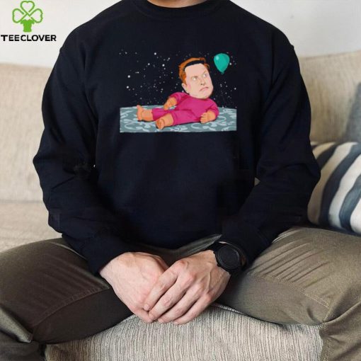 Baby Elon Musk in space with balloon shirt