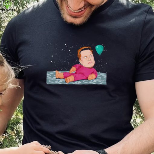 Baby Elon Musk in space with balloon shirt