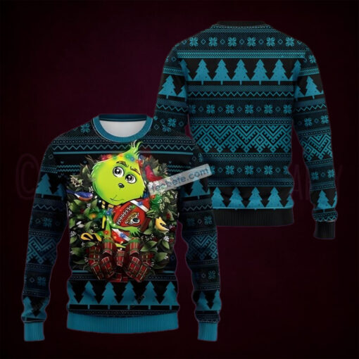 Baby Grinch Jacksonville Jaguars Xmas Wreath Blue Mens Ugly Sweaters For Christmas