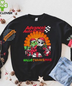 Baby Grinch and Jack Skellington Advance Auto Parts logo Hallothanksmas 2024 shirt