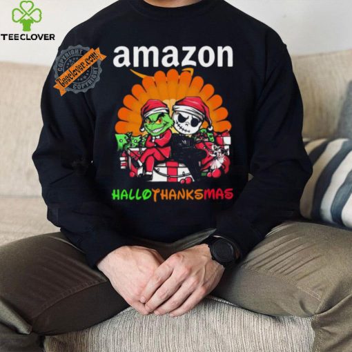Baby Grinch and Jack Skellington Amazon logo Hallothanksmas 2024 shirt