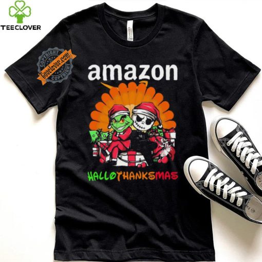 Baby Grinch and Jack Skellington Amazon logo Hallothanksmas 2024 shirt
