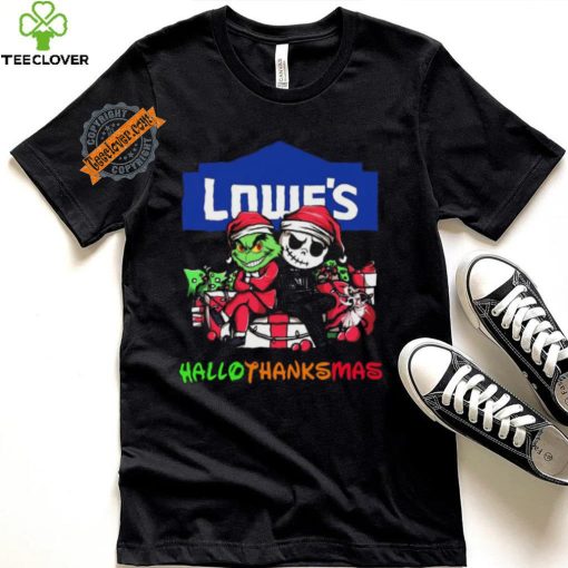 Baby Grinch and Jack Skellington Lowe’s logo Hallothanksmas 2024 shirt