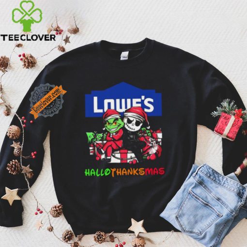 Baby Grinch and Jack Skellington Lowe’s logo Hallothanksmas 2024 shirt