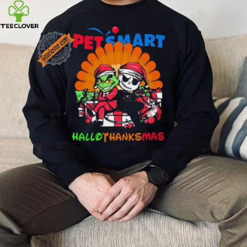 Baby Grinch and Jack Skellington PetSmart logo Hallothanksmas 2024 shirt