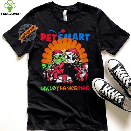 Baby Grinch and Jack Skellington PetSmart logo Hallothanksmas 2024 shirt