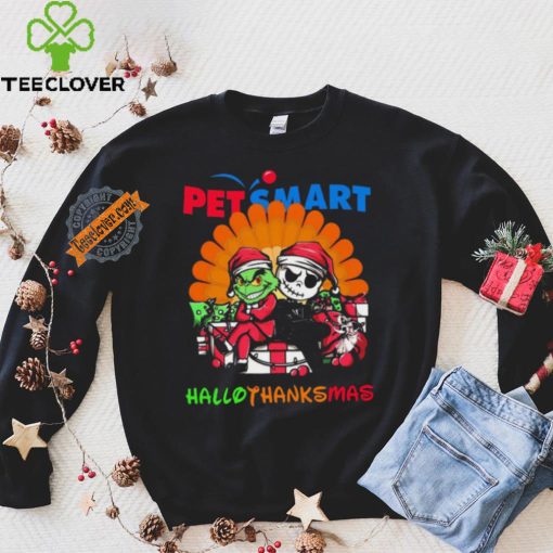 Baby Grinch and Jack Skellington PetSmart logo Hallothanksmas 2024 shirt