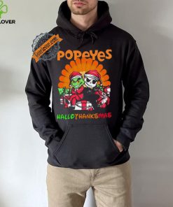 Baby Grinch and Jack Skellington Popeyes logo Hallothanksmas 2024 shirt