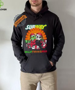 Baby Grinch and Jack Skellington Subway logo Hallothanksmas 2024 shirt