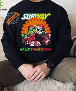 Baby Grinch and Jack Skellington Subway logo Hallothanksmas 2024 shirt 1 Baby Grinch and Jack Skellington Subway logo Hallothanksmas 2024 shirt