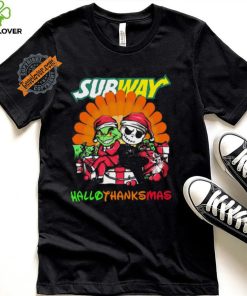 Baby Grinch and Jack Skellington Subway logo Hallothanksmas 2024 shirt 2 Baby Grinch and Jack Skellington Subway logo Hallothanksmas 2024 shirt
