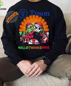 Baby Grinch and Jack Skellington Tyson logo Hallothanksmas 2024 shirt