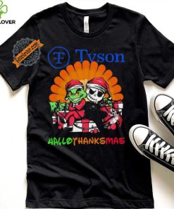 Baby Grinch and Jack Skellington Tyson logo Hallothanksmas 2024 shirt