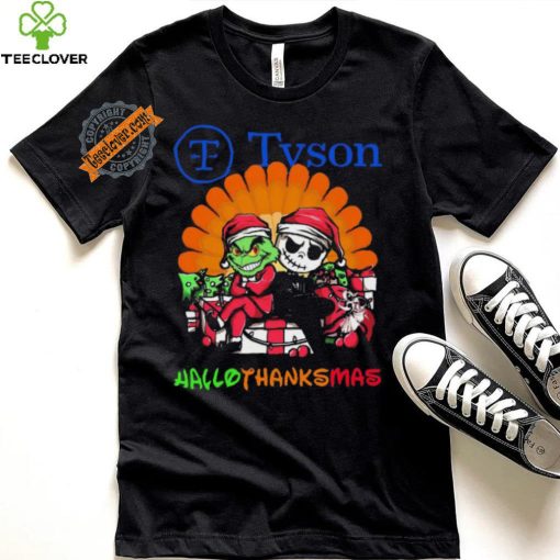 Baby Grinch and Jack Skellington Tyson logo Hallothanksmas 2024 shirt