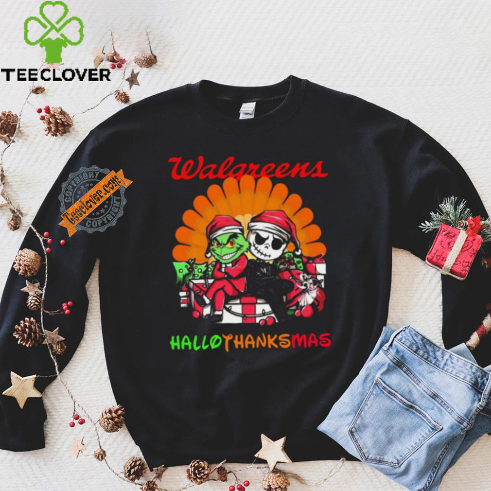 Baby Grinch and Jack Skellington Walgreens logo Hallothanksmas 2024 shirt Baby Grinch and Jack Skellington Walgreens logo Hallothanksmas 2024 shirt