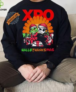 Baby Grinch and Jack Skellington XPO logo Hallothanksmas 2024 shirt