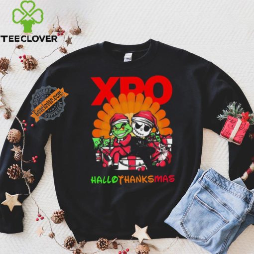 Baby Grinch and Jack Skellington XPO logo Hallothanksmas 2024 shirt