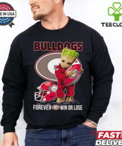 Baby Groot Bulldogs Forever Win or Lose Shirt featuring a fun design with Baby Groot alongside a message of unwavering support for the Bulldogs, perfect for fans who love their team through every victory or defeat.