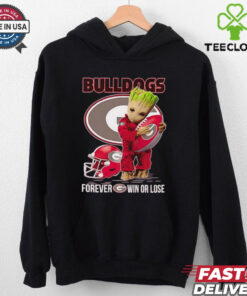 Baby Groot Bulldogs Forever Win or Lose Shirt featuring a fun design with Baby Groot alongside a message of unwavering support for the Bulldogs, perfect for fans who love their team through every victory or defeat.